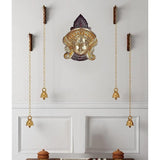 Brass Maa Durga idol wall hanging with crown head and hanging bell chains