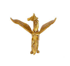 Goldene Messing-Figur: geflügeltes Pferd, Vorderansicht