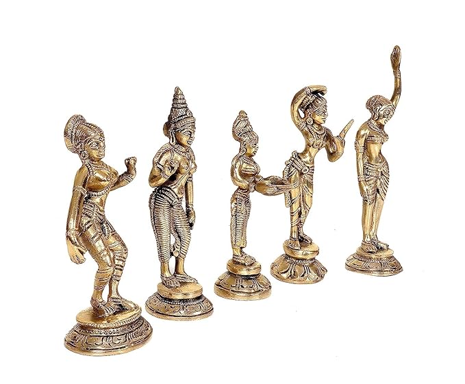 Brass Beautiful Dancing Lady Statue Medium, Gold 5 Piece