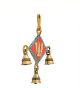 Brass Balaji wall hanging idol showing hanger loop and three bell accents