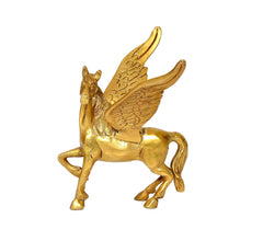Goldene Messingstatue fliegendes Pferd mit Flügeln, Detailansicht