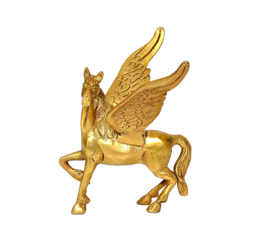 Brass Flying Angel Horse Statue Pegasus Animal Feng Shui Decorative Décor Showpiece (Height 4 Inch) (Gold)