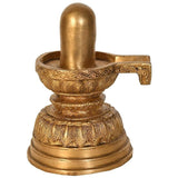 Brass Shiva linga 6.5" tall, detailed pedestal with side handle and scrollwork