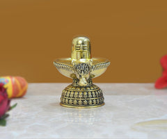 Superfine Brass Shivling with Nandi, winged tray base, 3 inch