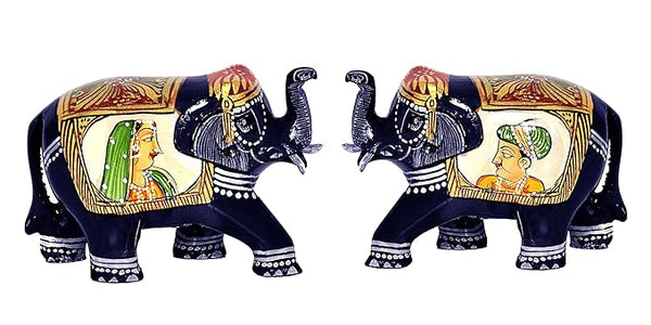 Elephant Pair Statue Small Size Multicolor Printed Wooden Decorate for Your Home,Office Table Decorative & Gift Item (Pack of 2) (Height: 2.2 Inches) (Blue Shades)