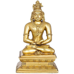 Brass Mahayogi Shiva figure, seated cross-legged, detailed crown and earrings