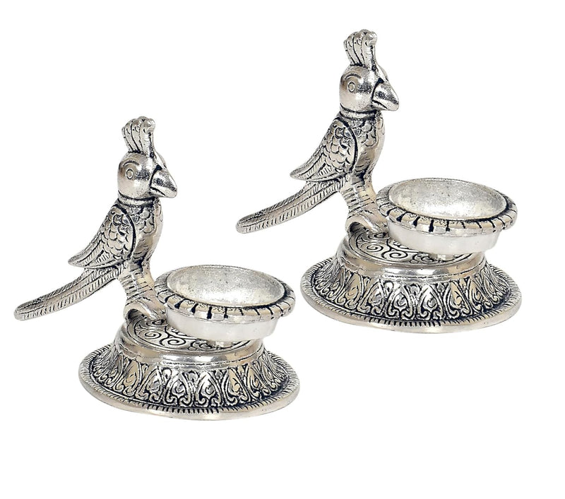 Metal Parrot Oil Diya Lamp Set of 2 | (Height 4 Inch)