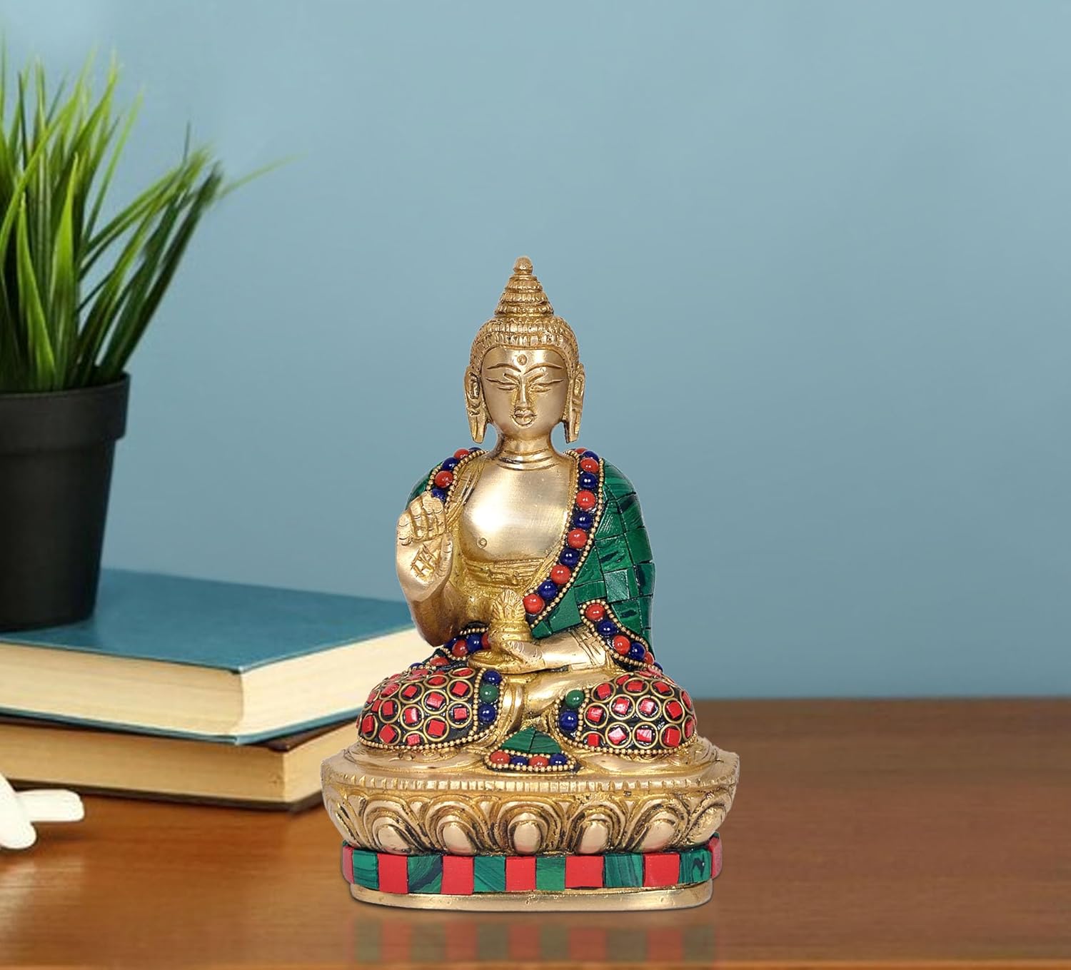 Brass Buddha Statue - Handcrafted Spiritual Decor for Home Decor and Office - Meditating Buddha Idol (Height 6.5 Inch) (Multicolor)