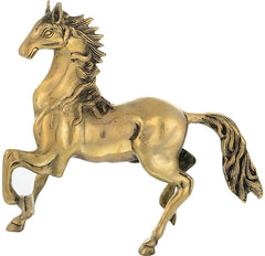 Brass running horse showpiece, full-body profile with detailed legs and tail