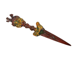 Multicolor furba dagger pendant, close view of gilded figure and ruby-red hilt