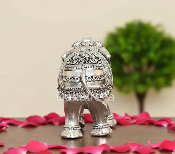 Superfine Brass Elephant (Height 3 Inches) Silver Entryway Setting