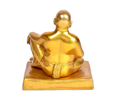 Brass Swami Samarth Akkalkot idol, seated back view on square pedestal base