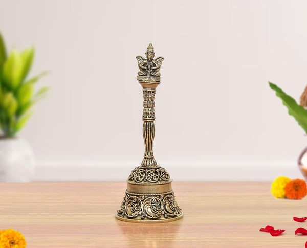 Fine Bronze Pooja Bell with Garun On Top (Height: 4 Inches)