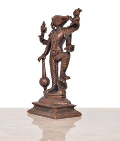 Copper Varaha-Lakshmi statue carrying Bhudevi figurine on square base