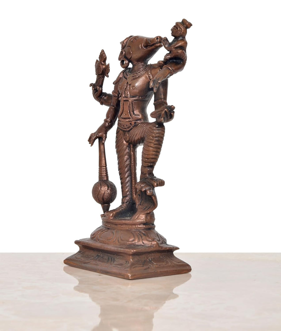 Copper Lakshmi Varaha Carrying Bhudevi Statue (Height: 5.5 Inch) Craft Detail