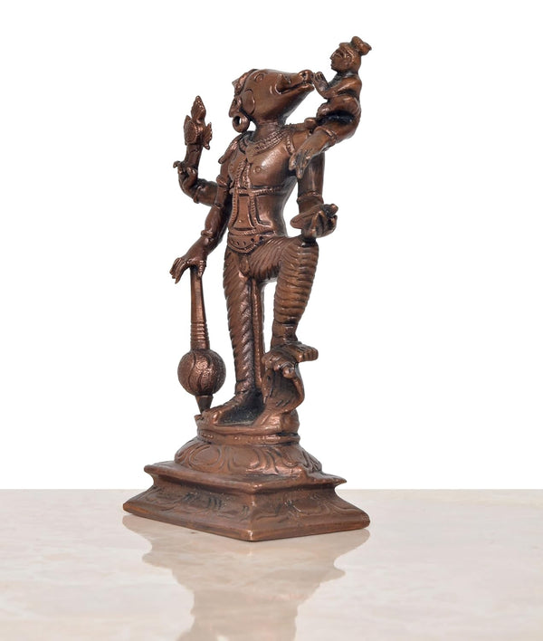 Copper Varaga Lakshmi Varaha Carrying Bhudevi Statue for Home, Mandir Pooja Decor Idol (Height: 5.5 Inch)