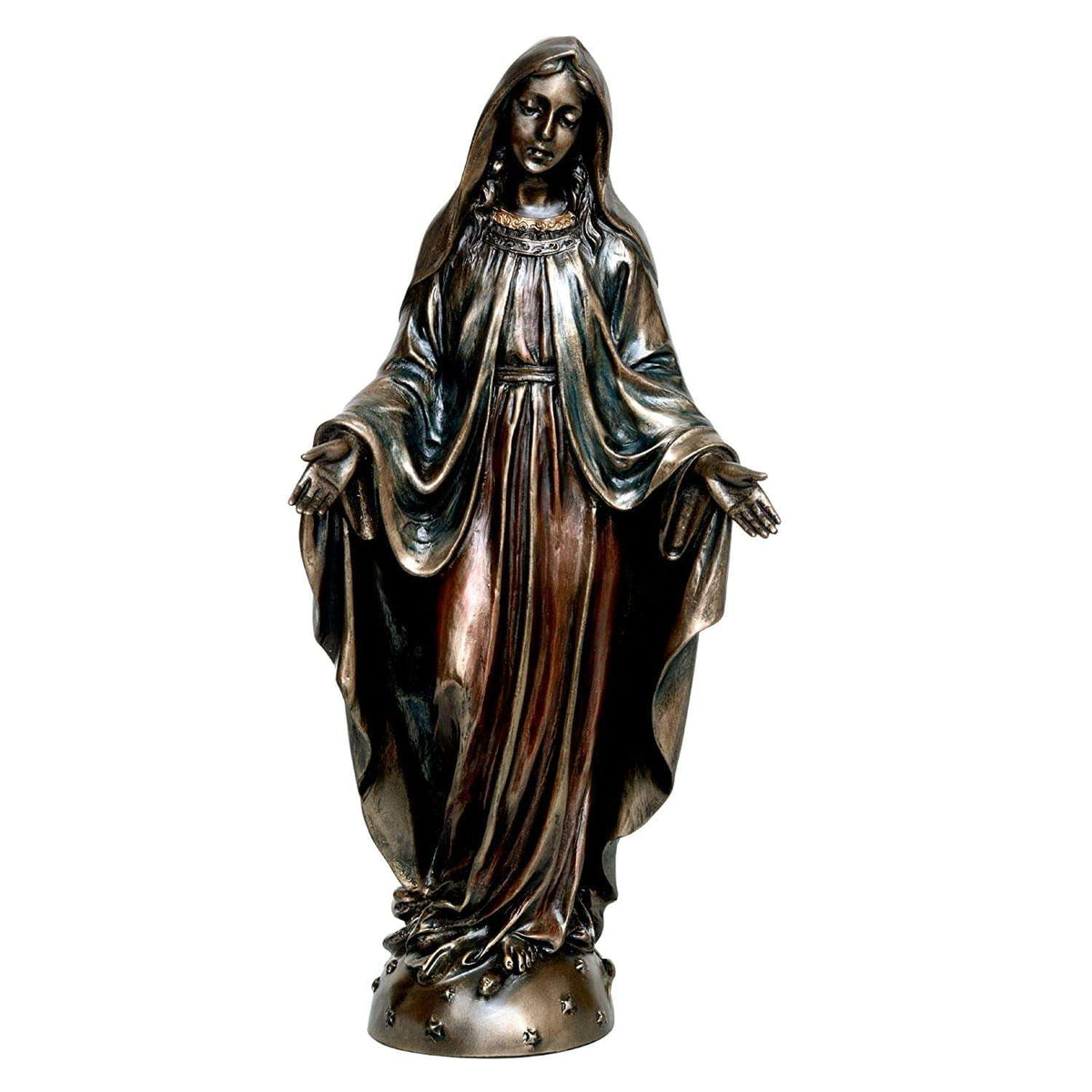8-inch polyresin Mother Mary figurine, bronze-toned dress with open arms