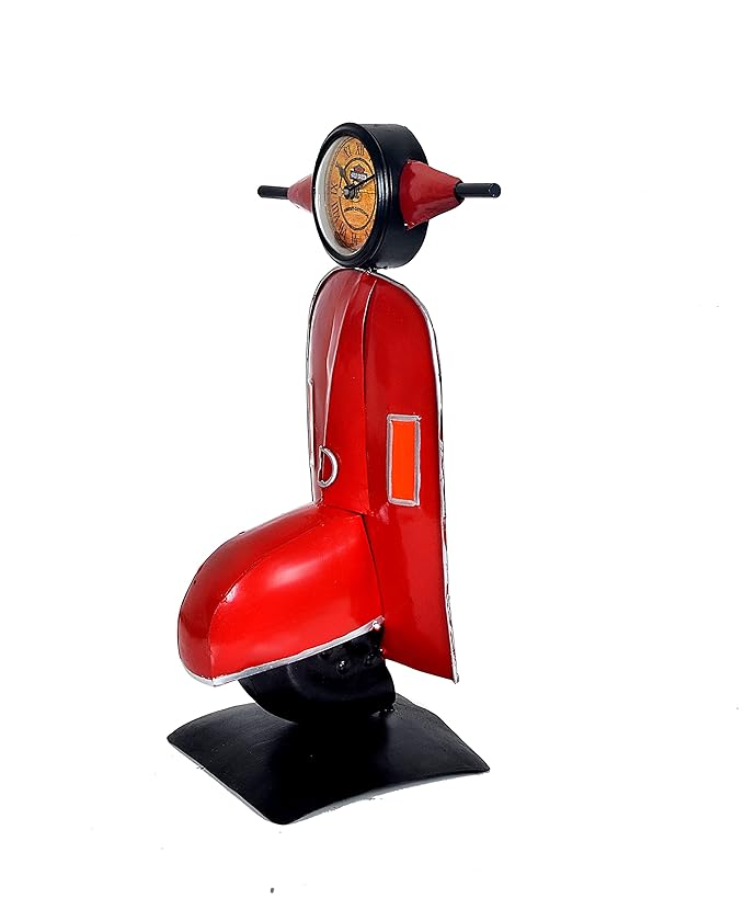 Metal Red Scooter Showpiece Decorative Showpiece with Clock Home Decor Table Decor Table Top Showpiece for Gift Red Height 14 Inches