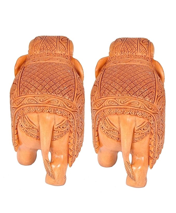 Elephant Pair Statue Small Size Wooden Decorate for Your Home,Office Table Decorative & Gift Item (Pack of 2) (Height: 3" Inches)