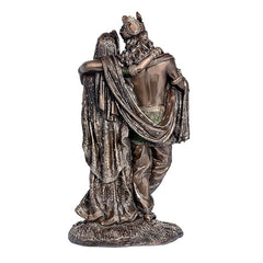 Radha Krishna bonded bronze idol, brown finish; side view of standing dancing figures
