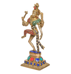 Brass Ardhanrishvara Shiva and Parvati Murti Religious Statue for Home Temple Decor Office Mandir  (Height: 12 Inches)