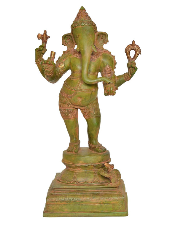 Brass Standing Lord Ganesha Idol Statue Decorative Sculpture for Home Decor Office Mandir Pooja Temple (Height 18 Inch) (Multicolor 1)