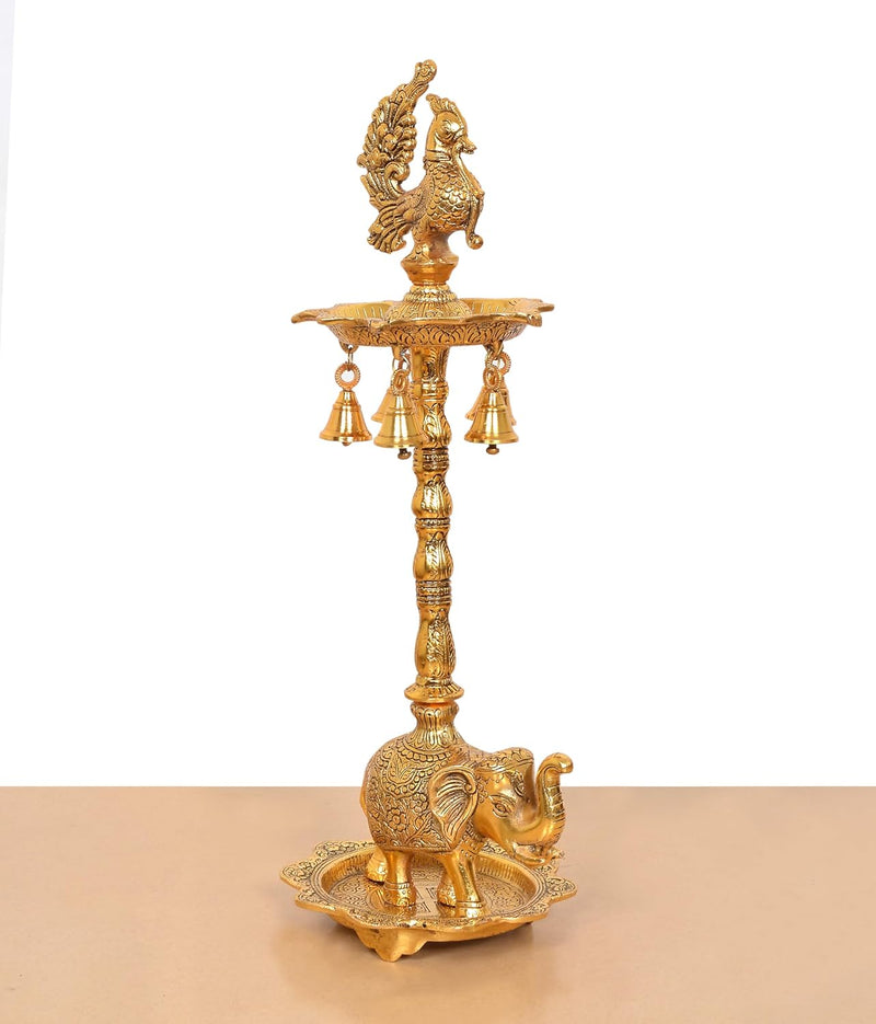 Metal Golden Peacock Oil Lamp Diya Stand (Height: 20 Inch)