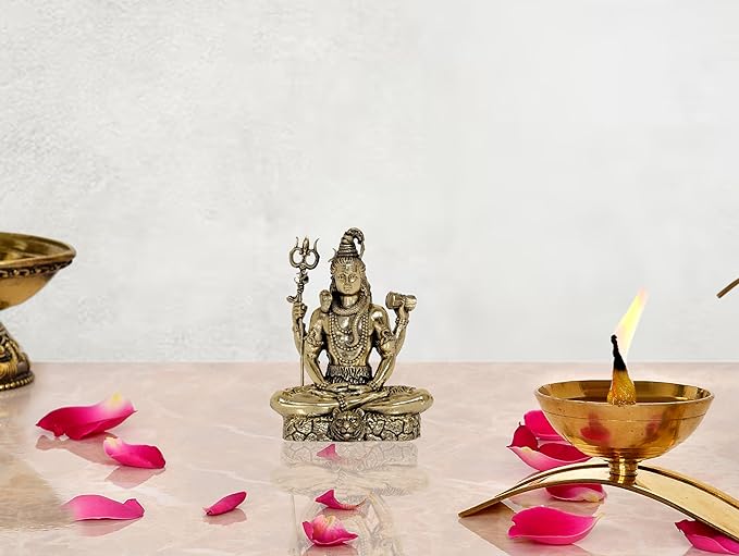Brass Lord Shiva statue sculpture on ornate base, small 3 inch home decor