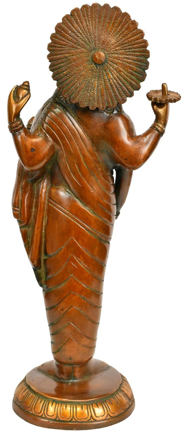 Brass Double Chola Dhanvantari Statue - The Physician of Gods (Height: 11.3 inch) Entryway Setting