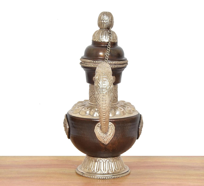 Traditional Himalayan Brass Teapot Tea Kettle Decorative Showpiece (Height: 14 Inches)