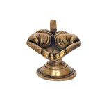 Brass hand-shaped diya with wick stem, pedestal base for aarti puja