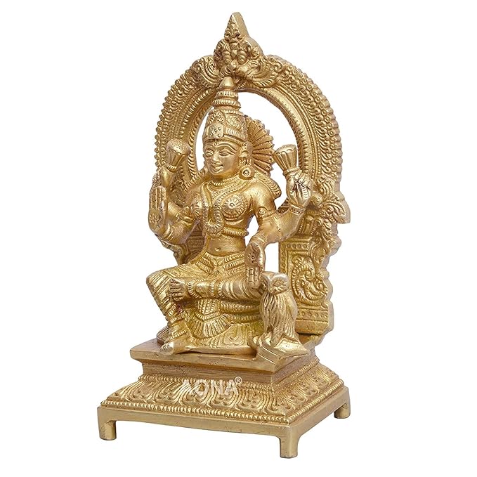 Ganesh Lakshmi and Saraswati Brass Idol Sculpture Murti Statue Golden Height 7 Inches Craft Detail