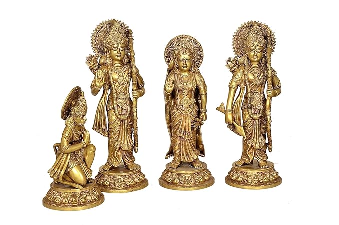 Brass Ram Darbar Statue Idol for Temple Mandir On Base | Height 16 Inches