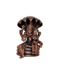 Seated Lakshmi Narasimha statue with detailed face and arms, bronze copper finish