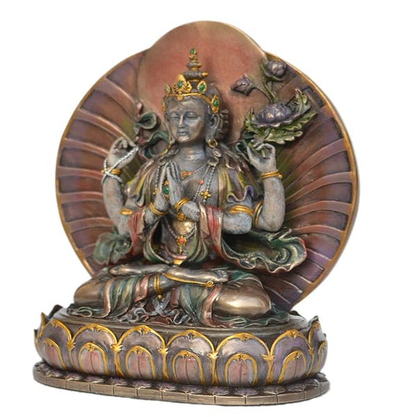 Resin Bodhisattva Avalokiteshvara In Prayer Meditation Statue (Height: 6inches) Study Setting