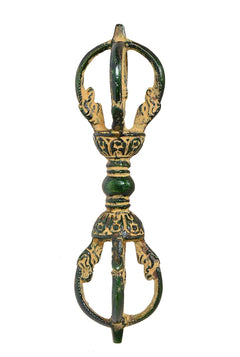 Brass small eight-pronged Dorje standing ornament with looped grip handles