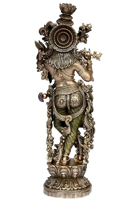 Bonded Bronze, Resin Large Krishna Idol Statue Showpiece Murti for Home, Height 15 inches, Bronze Colour