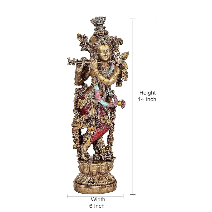 Resin Krishna Statue Large Sized Slim with Flute for Home Decor | Height : 14 Inches (ARBN1)