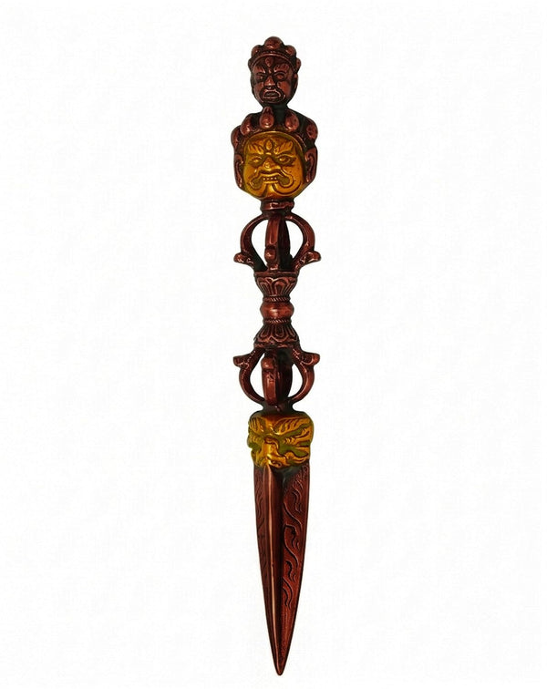 Brass Tibetan Handmade Dorje Vajra Phurba (Phurpa) Dagger Adjustable Pendant (Height: 9 Inches) Study Setting
