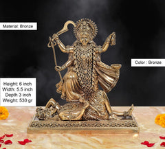 Bronze Mahakaali Mata idol, 6-inch height, ornate standing figure with trident and bowl