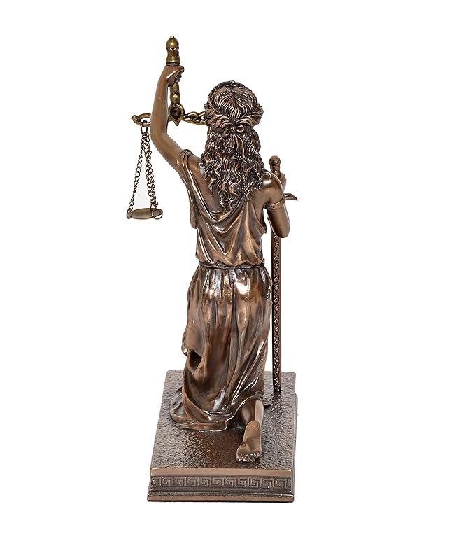 Resin Lady Justice Kneeling Holding Scale and Sword Murti Figurine Sculpture Office Home Court Height 6 Inch