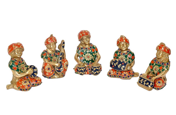 Brass Rajasthani Music Figurines Set for Home Decor Teble Office Statue (Height 5 Inch) Entryway Setting