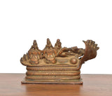 Copper Sheshashayi Vishnu idol with Lakshmi and Bhudevi, front legs and attendants