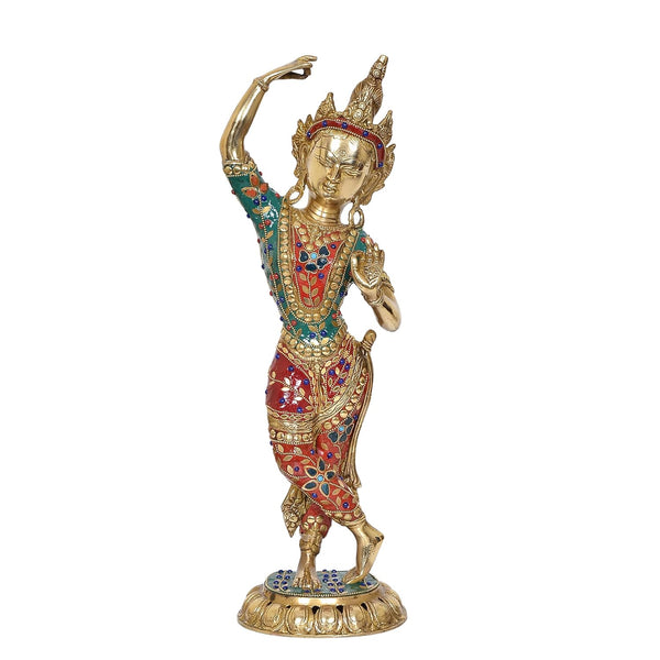 Brass Standing Dancing Tara Devi Statue (Height 20 Inch) Entryway Setting
