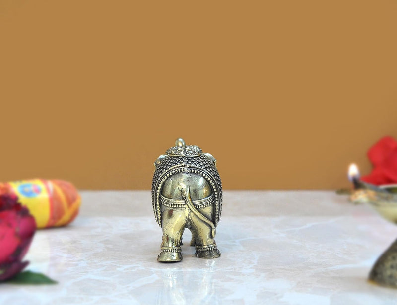 Brass Elephant Figurine - Decorative Statue for Home Decor, Feng Shui, and Good Luck (Height 2 Inch)