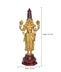 Messingstatue Bala Ji, Höhe 32 Zoll, Breite 12 Zoll; goldene Gewänder, roter Turban