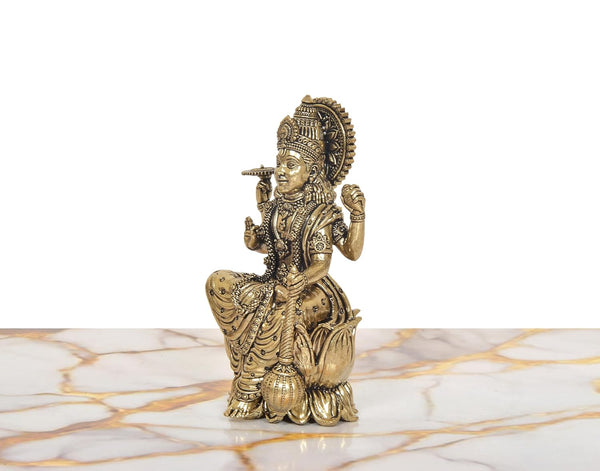 Superfine Brass Lord Vishnu Seated on Lotus Idol (Height:5 Inch) Study Setting