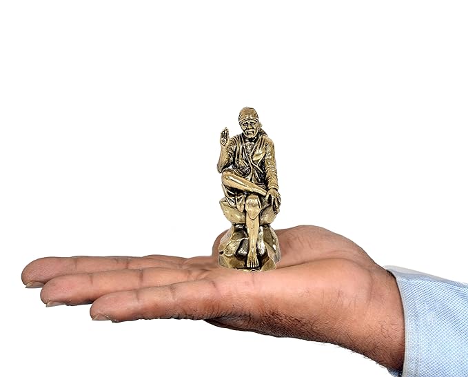 Fine Brass Shirdi Sai Baba Statue Idol Sai Baba Religious Statue (Height: 3 Inch)