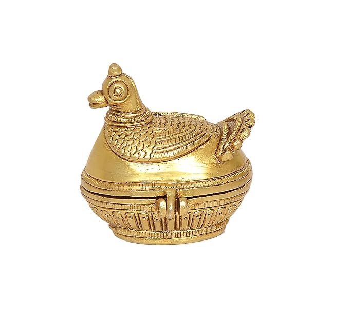 Brass Kumkum Sindoor Box with Peacock Design (Height: 2.5 Inches) Craft Detail