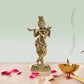 Brass Lord Krishna Idol Figurine Sculpture Playing Flute Statue Decorative Showpiece, (Height 5.5 Inch)